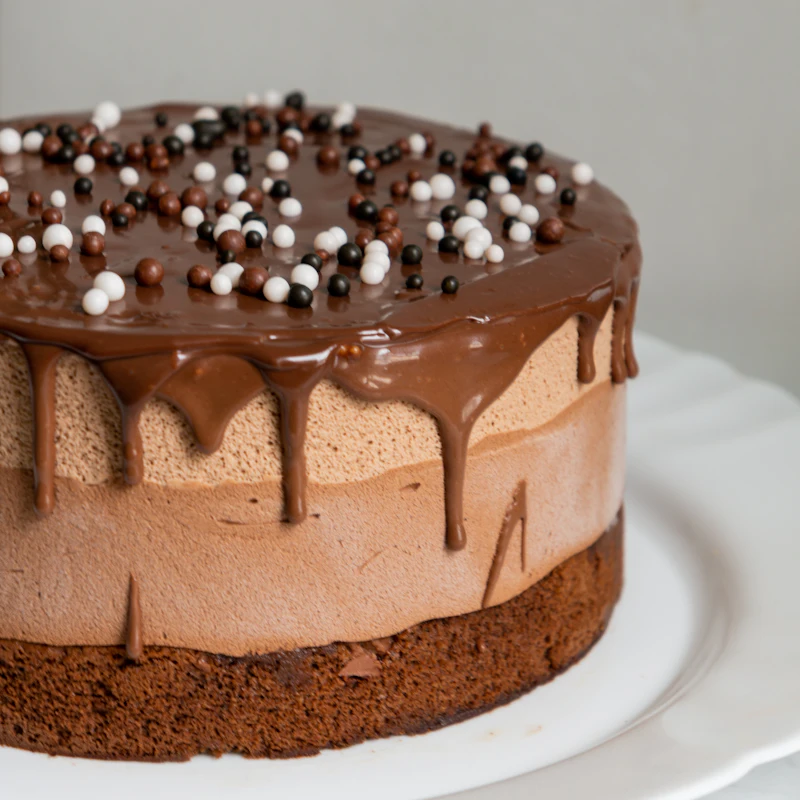 Noir de Noir — layered dark chocolate mousse cake with glossy glaze